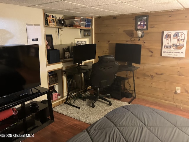56 Pershing Dr, Scotia, NY 12302 - bedroom with wood finished floors, an office area, and wood walls