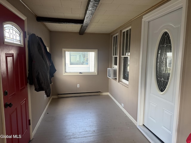 56 Pershing Dr, Scotia, NY 12302 - entryway with a baseboard radiator, plenty of natural light, hardwood / wood-style flooring, beam ceiling, and cooling unit