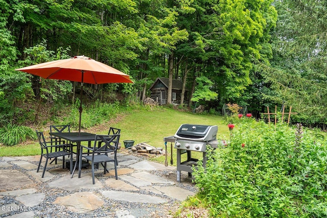 203 Center Rd, White Creek, NY 12057 - view of patio / terrace with area for grilling, outdoor dining space, and an outdoor structure