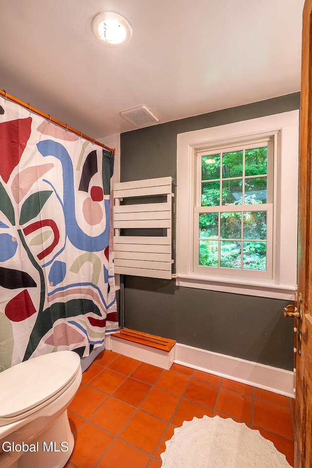203 Center Rd, White Creek, NY 12057 - full bath with radiator heating unit, tile patterned flooring, and curtained shower