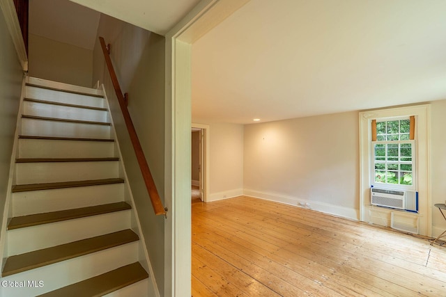 203 Center Rd, White Creek, NY 12057 - stairs with cooling unit and wood-type flooring