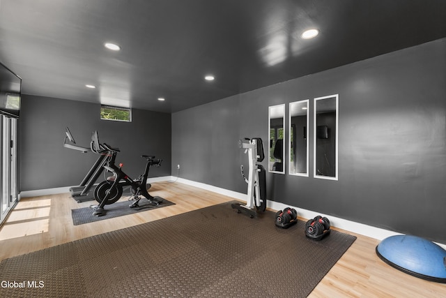 55 Trinity Rock Rd, Lake George, NY 12845 - exercise room with wood finished floors and recessed lighting