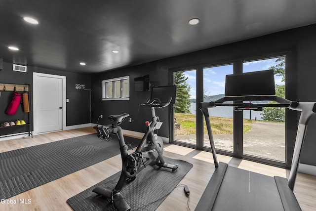 55 Trinity Rock Rd, Lake George, NY 12845 - workout area featuring wood finished floors and recessed lighting