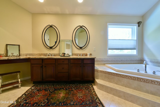 96 Masters Cmn N, Queensbury, NY 12804 - full bath with double vanity, tile patterned flooring, a garden tub, and recessed lighting