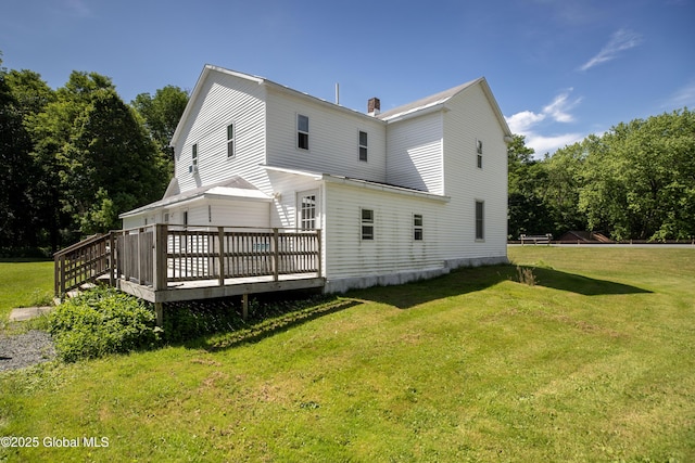 17564 State Route 22, Berlin, NY 12022 - back of property with a deck, a yard, and a chimney