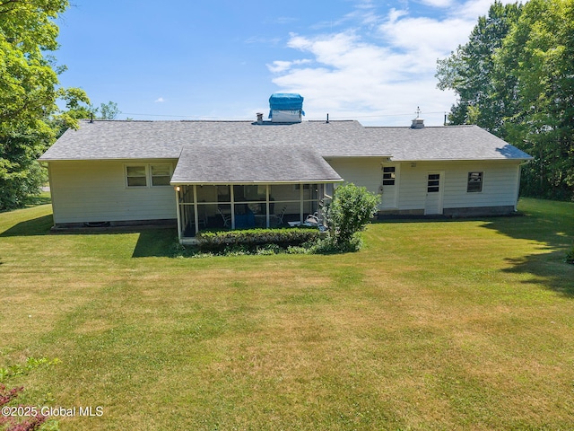 921 Altamont Voorheesville Rd, Altamont, NY 12009 - back of house featuring a sunroom, a lawn, and roof with shingles