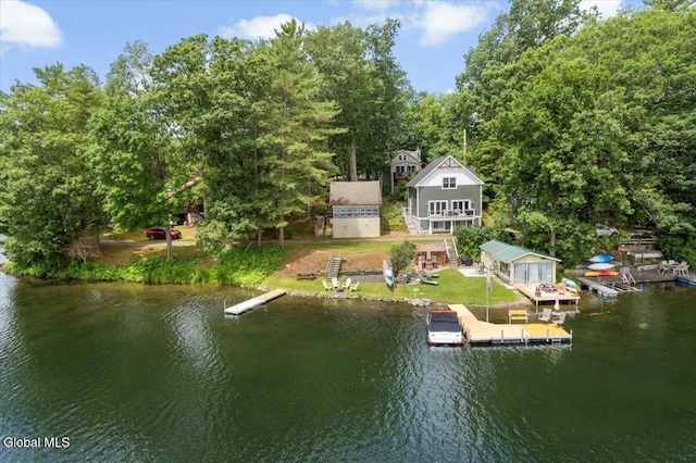 2235 Oaks Rd, Argyle, NY 12809 - dock area with a yard, a deck with water view, and stairs