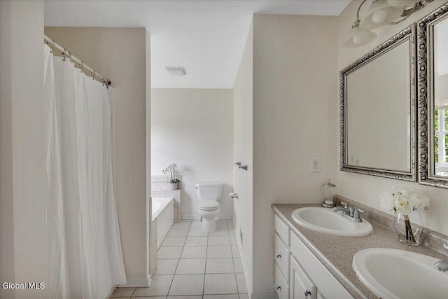 3 Lucille Ln, Malta, NY 12019 - full bath featuring a garden tub, double vanity, tile patterned floors, and curtained shower