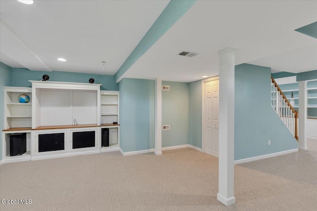 3 Lucille Ln, Malta, NY 12019 - unfurnished living room featuring carpet, stairway, and recessed lighting