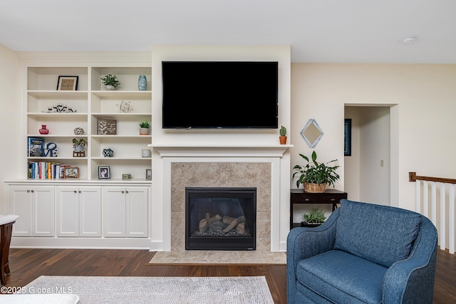 55 Winterberry Ln, Moreau, NY 12828 - living room with dark wood-style flooring and a tiled fireplace