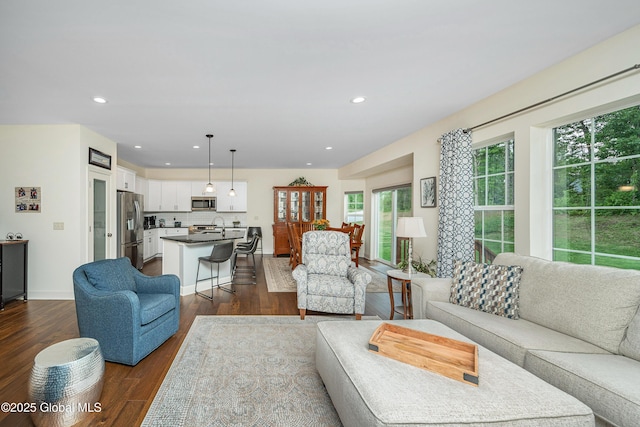 55 Winterberry Ln, Moreau, NY 12828 - living area featuring dark wood-type flooring and recessed lighting