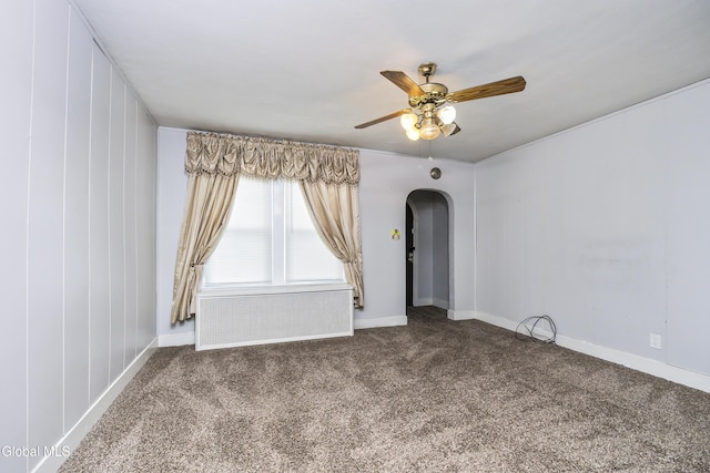 1633 Chrisler Ave, Schenectady, NY 12303 - spare room with arched walkways, carpet, and ceiling fan