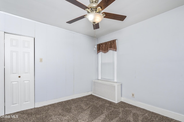 1633 Chrisler Ave, Schenectady, NY 12303 - unfurnished room featuring dark colored carpet, a ceiling fan, and radiator heating unit