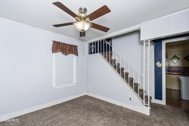 1633 Chrisler Ave, Schenectady, NY 12303 - below grade area featuring carpet flooring, ceiling fan, and stairway