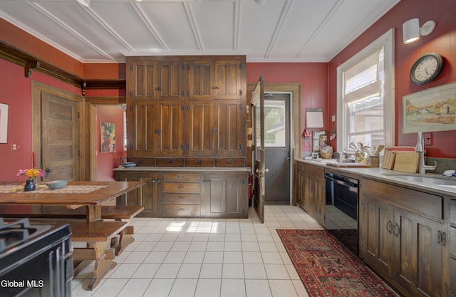 202 W 1st Ave, Johnstown, NY 12095 - kitchen featuring dishwasher, light tile patterned floors, light countertops, and ornamental molding