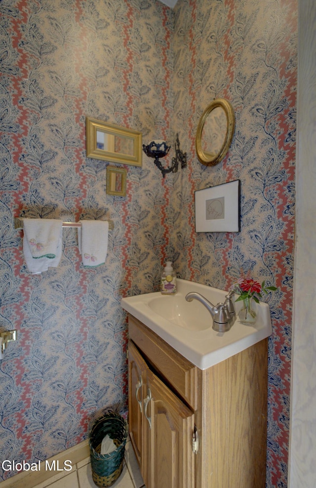 202 W 1st Ave, Johnstown, NY 12095 - bathroom featuring vanity, wallpapered walls, and tile patterned flooring