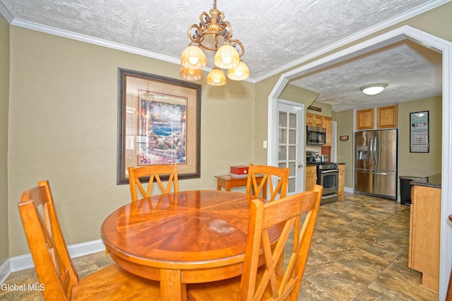 2834 Halsey Dr, Schenectady, NY 12304 - dining area featuring a chandelier, a textured ceiling, and dark stone finish floors