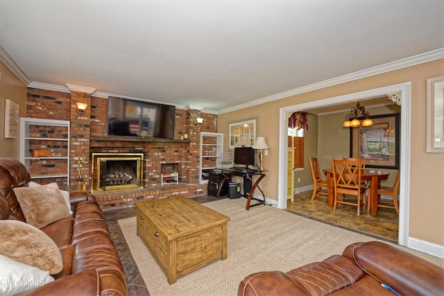 2834 Halsey Dr, Schenectady, NY 12304 - living room featuring crown molding and a fireplace