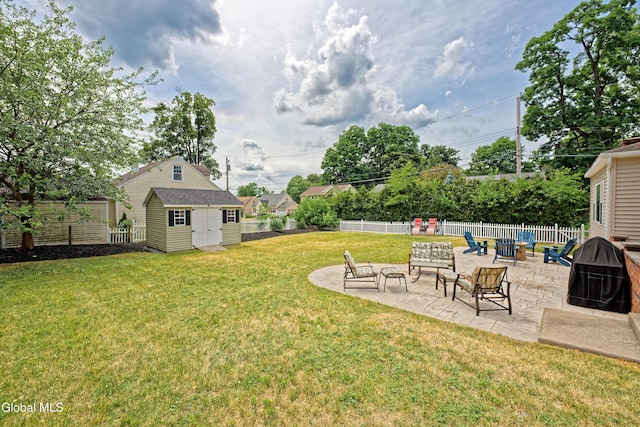 2834 Halsey Dr, Schenectady, NY 12304 - fenced backyard with a patio area and a storage unit