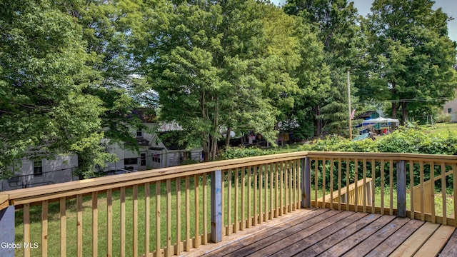 200 Fon Clair St, Johnstown, NY 12095 - wooden terrace with a lawn and view of scattered trees