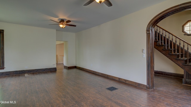 200 Fon Clair St, Johnstown, NY 12095 - spare room with a ceiling fan, wood finished floors, stairs, and arched walkways