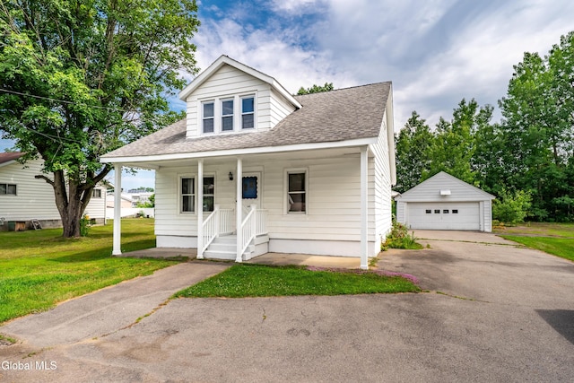 1012 Princetown Rd, Rotterdam, NY 12306 - bungalow-style house featuring an outdoor structure, a shingled roof, a garage, and a front lawn
