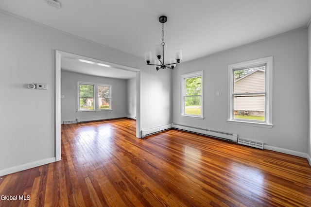 1012 Princetown Rd, Rotterdam, NY 12306 - unfurnished room with a chandelier, wood-type flooring, a baseboard heating unit, and a smoke detector