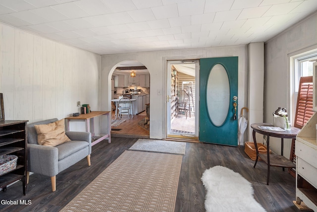 5530 State Highway 30a, Charleston, NY 12066 - entryway featuring arched walkways, wood finished floors, and wooden walls