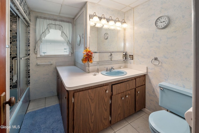 1659 State Route 7, Cobleskill, NY 12043 - full bath featuring wallpapered walls, vanity, tile patterned floors, and tub / shower combination
