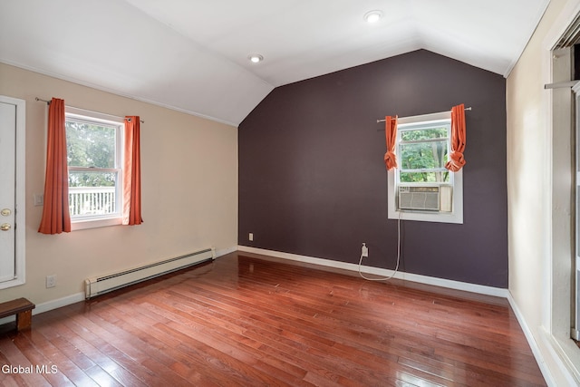654 Sand Creek Rd, Colonie, NY 12205 - bonus room featuring a baseboard radiator, wood-type flooring, cooling unit, vaulted ceiling, and healthy amount of natural light
