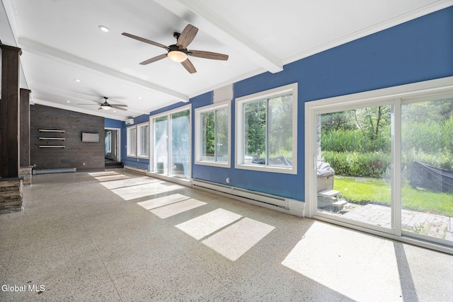 654 Sand Creek Rd, Colonie, NY 12205 - unfurnished sunroom with a baseboard radiator, a ceiling fan, and healthy amount of natural light