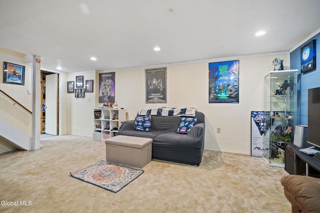27 Terry Ave, Guilderland, NY 12303 - carpeted living area with recessed lighting and stairs