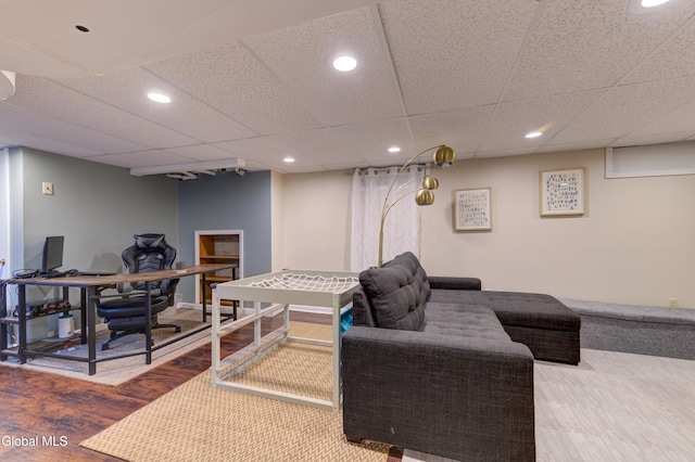 909 Ash Tree Ln, Niskayuna, NY 12309 - office area with wood finished floors, recessed lighting, and a drop ceiling