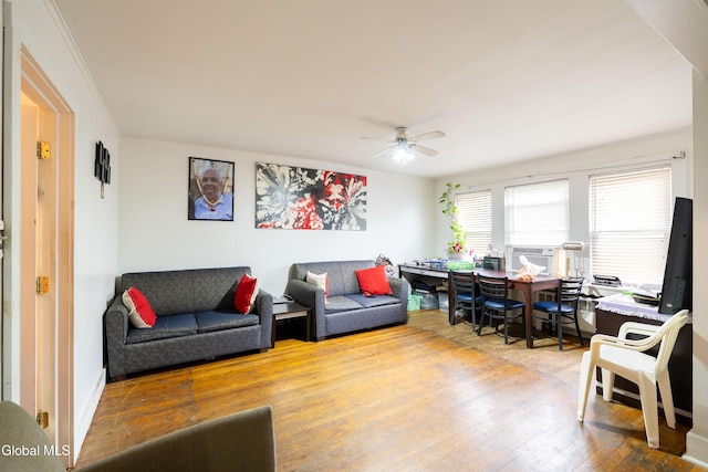 8-10 Spruce St, Rensselaer, NY 12144 - living room with wood-type flooring, ceiling fan, and cooling unit