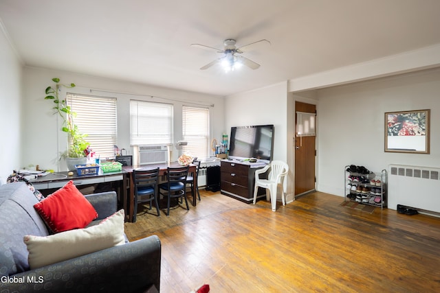 8-10 Spruce St, Rensselaer, NY 12144 - office area featuring radiator, ceiling fan, cooling unit, and wood finished floors