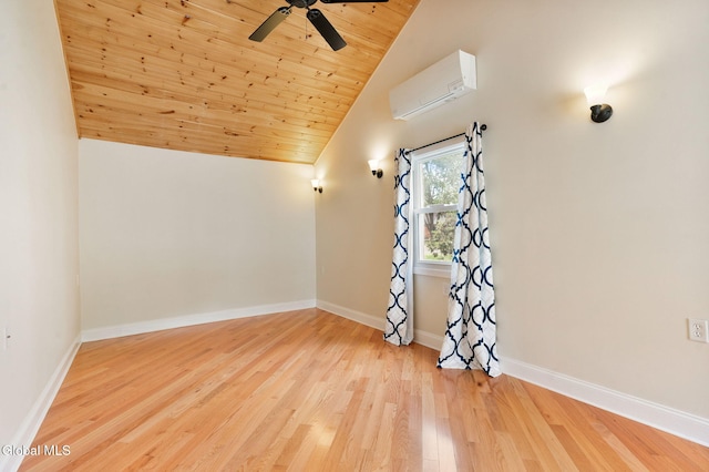 1226 Sumner Ave, Schenectady, NY 12309 - additional living space featuring a wall mounted AC, wood finished floors, lofted ceiling, wooden ceiling, and ceiling fan