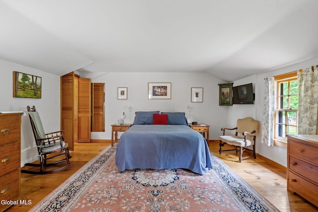 135 Willow St, Guilderland, NY 12084 - bedroom featuring light wood-style flooring and vaulted ceiling