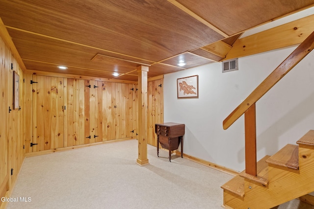 135 Willow St, Guilderland, NY 12084 - finished basement featuring carpet, wooden walls, and stairs