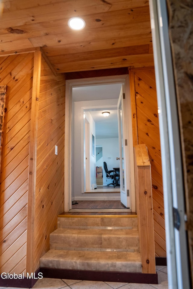367 Buel Rd, Canajoharie, NY 13317 - stairway with wood ceiling and wood walls