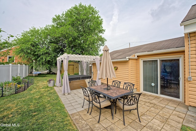 1752 Van Cortland St, Schenectady, NY 12303 - view of patio / terrace with a hot tub, a pergola, and outdoor dining area