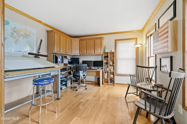 125 Halfmoon Dr, Guilderland, NY 12009 - office featuring built in study area, crown molding, and light wood finished floors