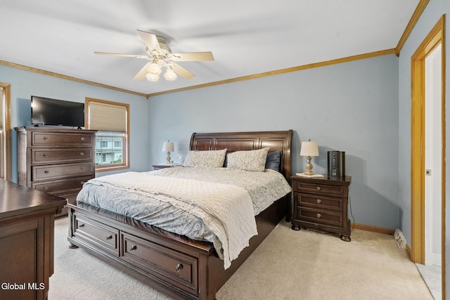 125 Halfmoon Dr, Guilderland, NY 12009 - bedroom with light carpet, ornamental molding, and a ceiling fan