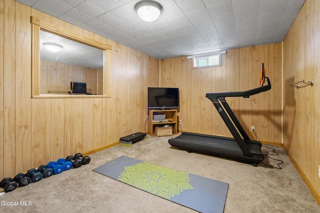 125 Halfmoon Dr, Guilderland, NY 12009 - workout area with carpet flooring and wooden walls