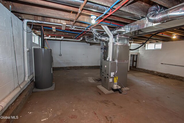 1628 Hawthorne St, Schenectady, NY 12303 - below grade area featuring heating unit and electric water heater