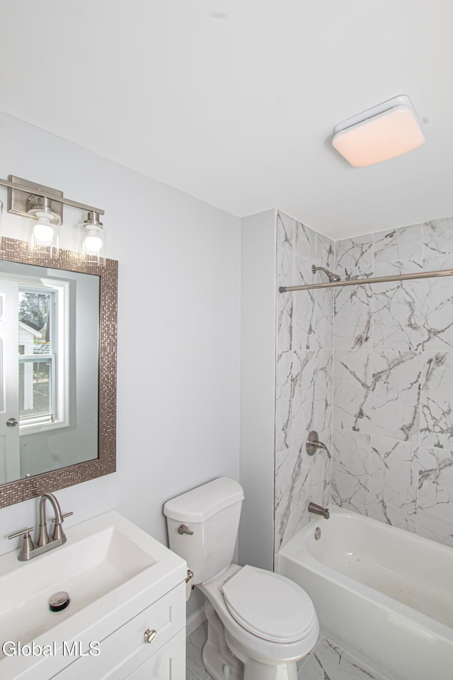 1628 Hawthorne St, Schenectady, NY 12303 - bathroom featuring vanity, shower / tub combination, and marble finish flooring