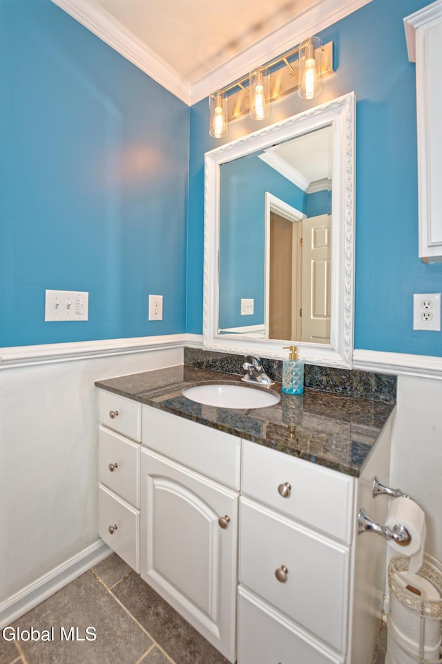 50 Sandy Ln, Bethlehem, NY 12158 - bathroom with ornamental molding, vanity, and tile patterned floors