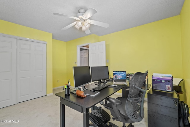 145 Sylvia Ln, Rotterdam, NY 12306 - carpeted home office with ceiling fan and a textured ceiling