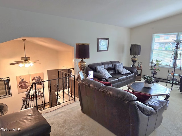 12 Winkel Way, Clifton Park, NY 12019 - carpeted living area featuring vaulted ceiling and ceiling fan