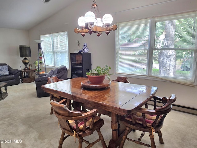 12 Winkel Way, Clifton Park, NY 12019 - dining space with carpet floors, vaulted ceiling, and a chandelier