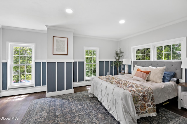 84 Glenwood Ave, Queensbury, NY 12804 - bedroom featuring ornamental molding, wood finished floors, wainscoting, and recessed lighting